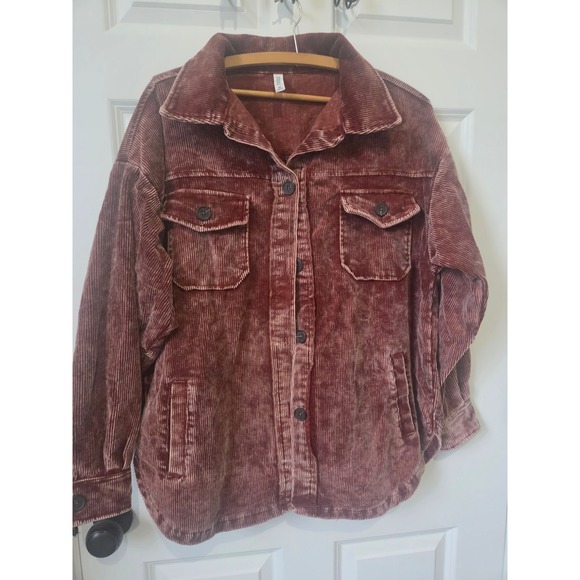 Zenana Jackets & Blazers - Zenana Womens Mineral Wash Corduroy Shacket Burgundy Mauve Oversized Medium
